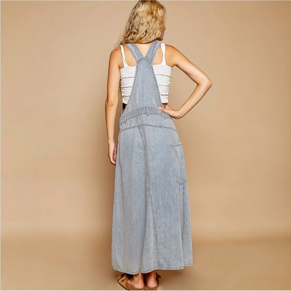 POL Striped Denim Overall Dress NWT - Picture 6 of 8